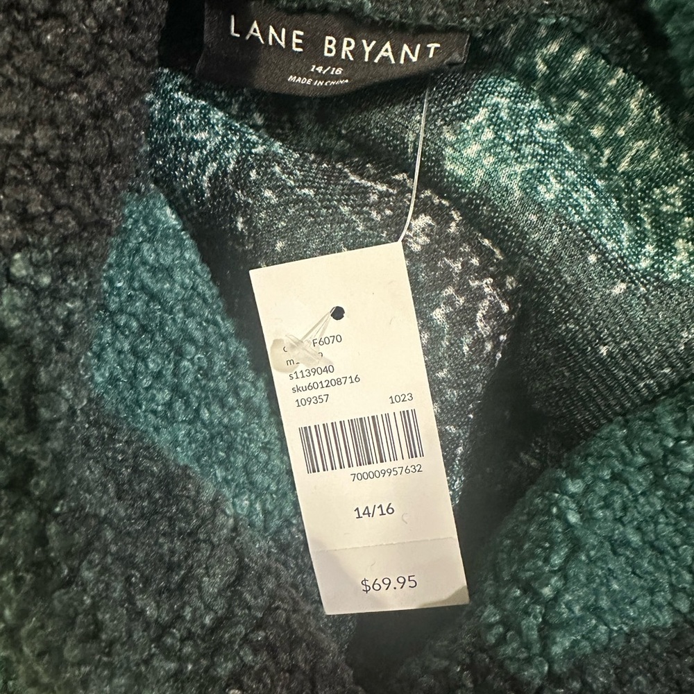 Lane Bryant Green and Black Plaid Cowlneck Pullover Poncho Sz 14/16 - Picture 7 of 7